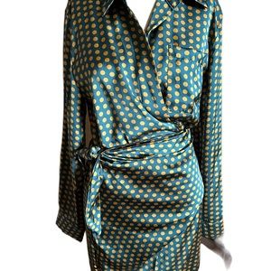 Vici Teal and Yellow Polka Dot Wrap Dress
